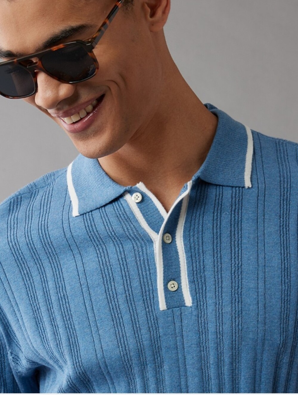AMERICAN EAGLE Striped Tipped Polo Sweater S